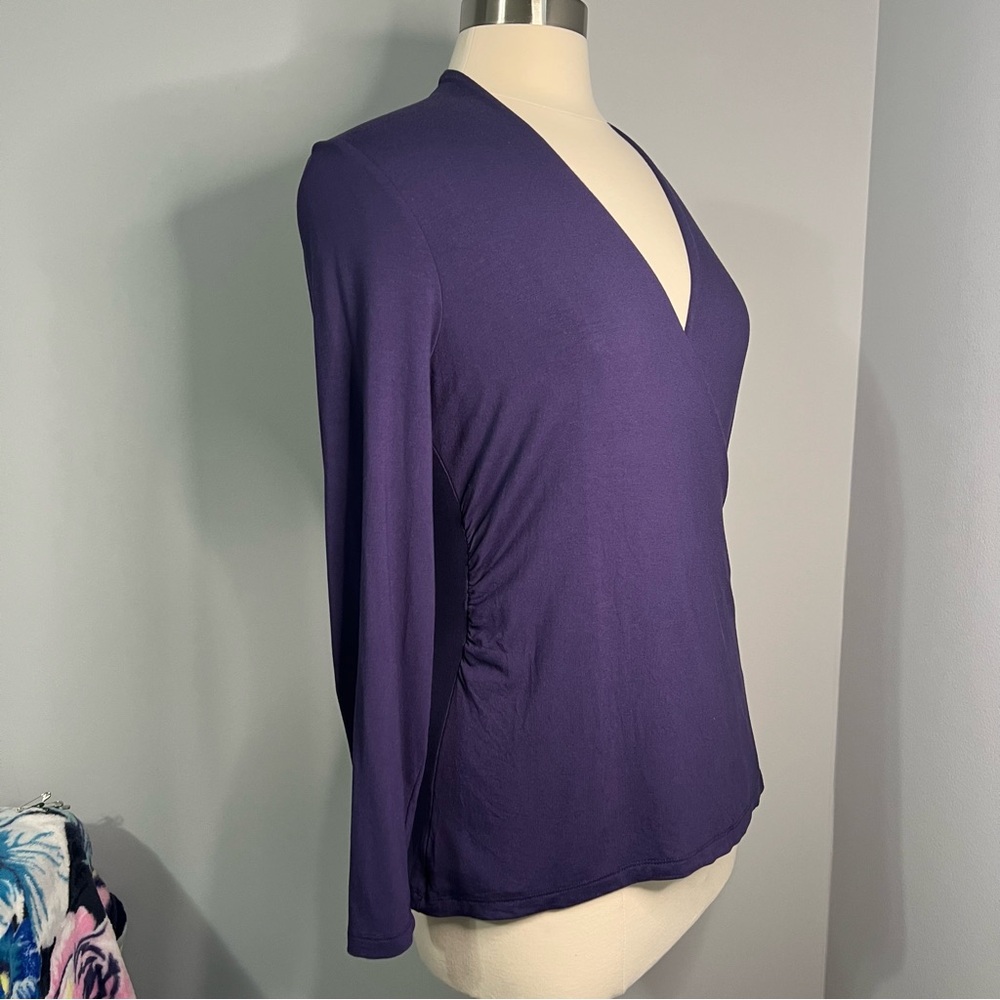 Chico's Size 1 (M) Purple Ruched Sides Wrap Top Long Sleeve Sultry Blouse